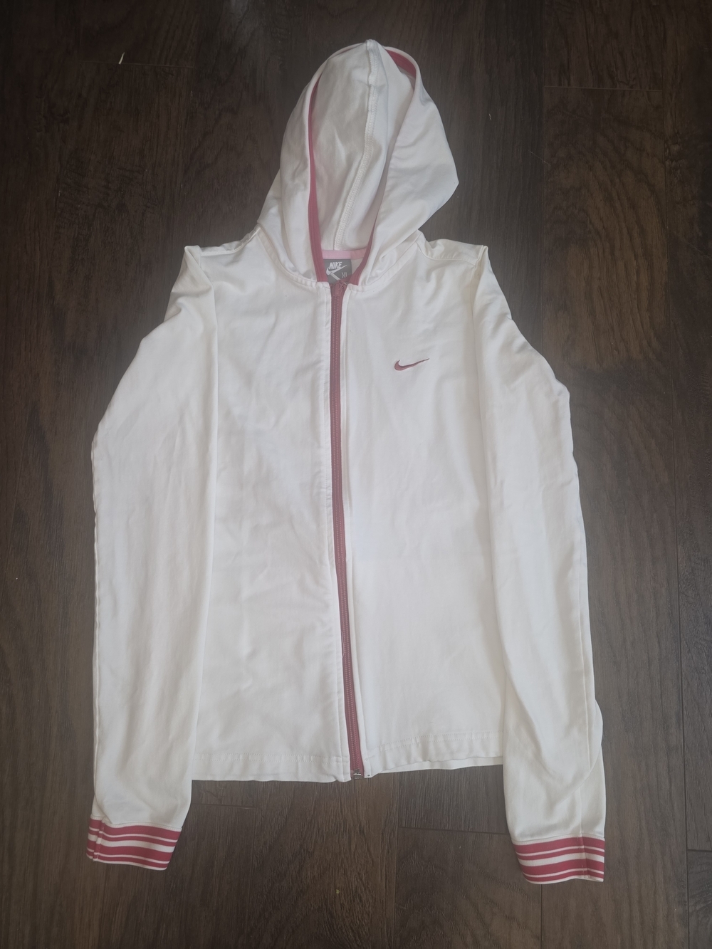 Nike Girls' White Hooded Jacket with Pink Trim